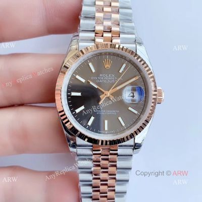 Replica Rolex Datejust 2T Rose Gold Grey Dial Watch 36MM